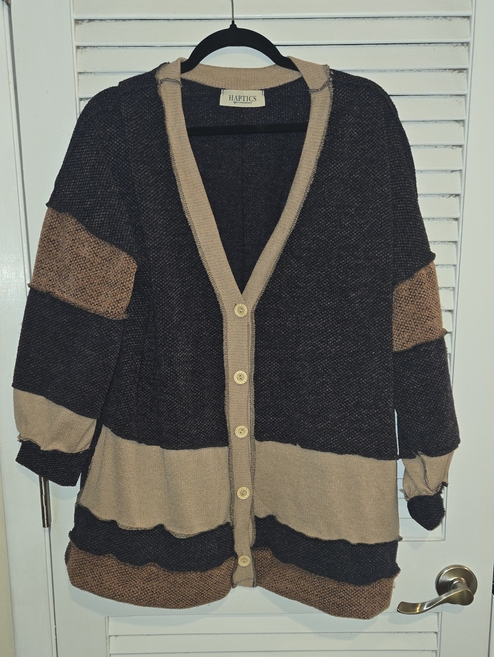 NWOT Haptics Colorblock Button-Front Cardigan Sweater - Black & Tan sz S ptp 24"